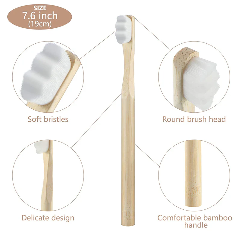 Bamboo Toothbrush Nano White - Round Handle - Image 3