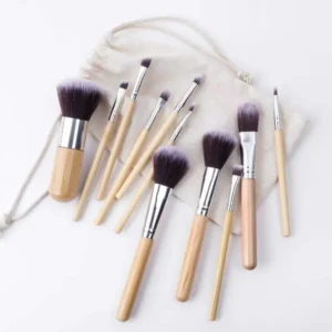 Makeup Brush Set Made of Bamboo with Pouch