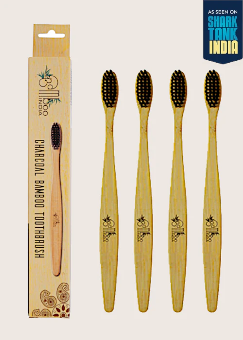 Bamboo Toothbrush Charcoal Adult - Soft (Pack of 4)